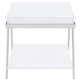 Marcia Wood Rectangular End Table White High Gloss and Chrome