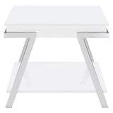 Marcia Wood Rectangular End Table White High Gloss and Chrome