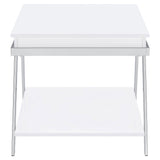 Marcia Wood Rectangular End Table White High Gloss and Chrome