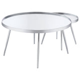 Kaelyn 2-Piece Round Mirror Top Nesting Coffee Table Chrome