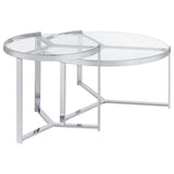 Delia 2-Piece Round Glass Top Nesting Coffee Table Clear and Chrome