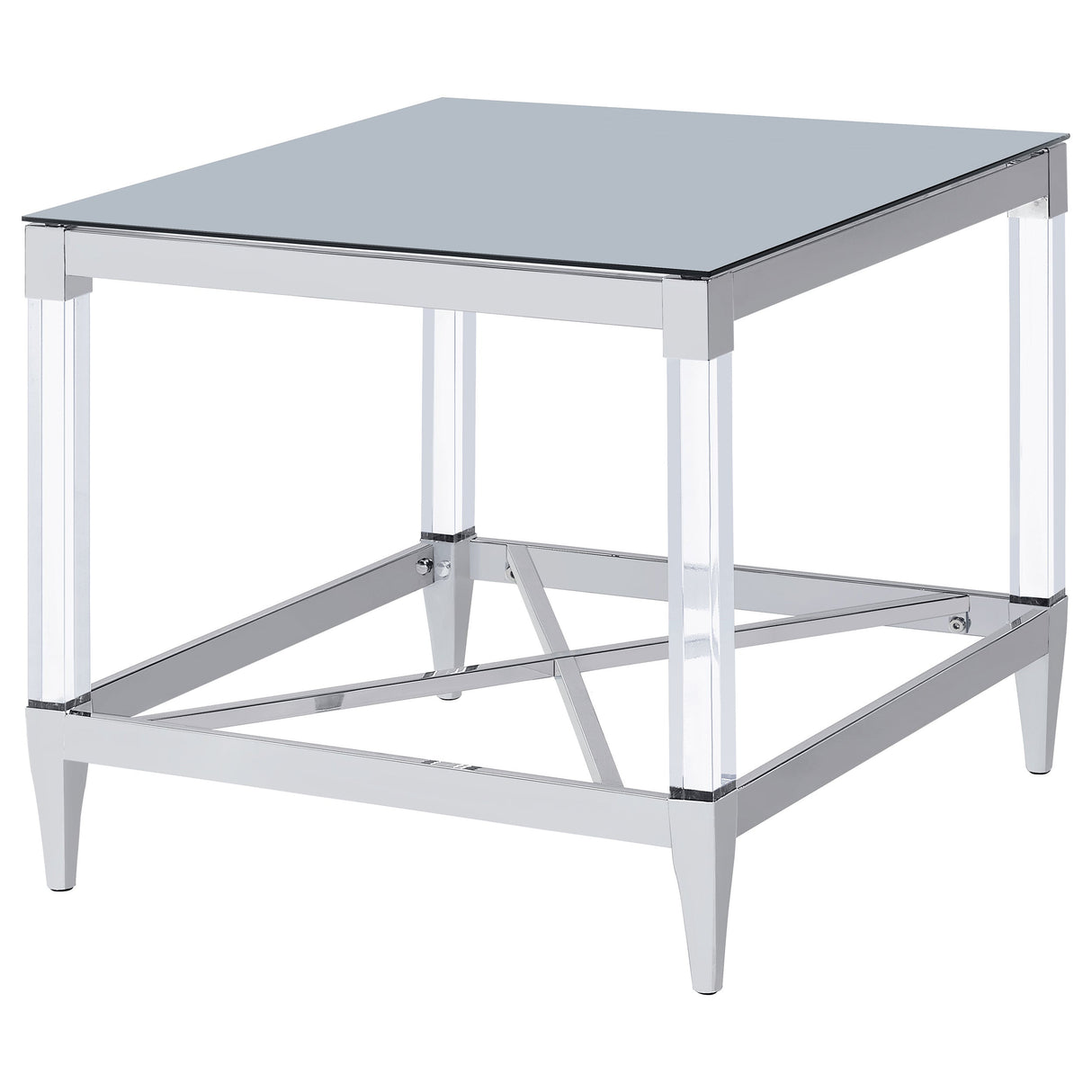 Lindley Square End Table with Acrylic Legs and Tempered Mirror Top Chrome