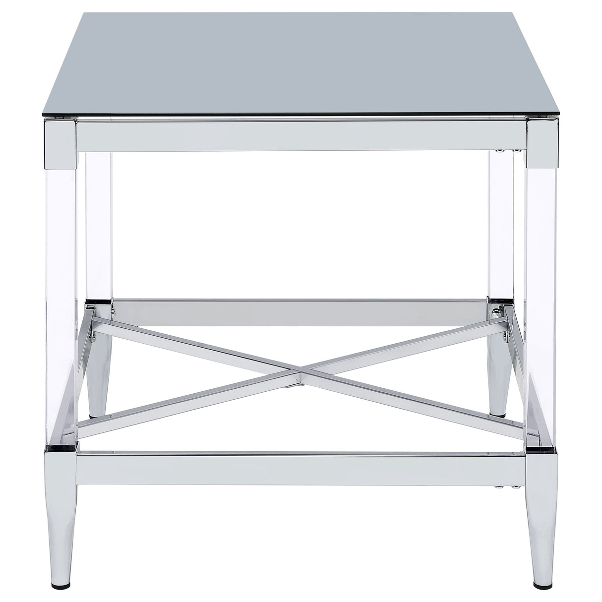 Lindley Square End Table with Acrylic Legs and Tempered Mirror Top Chrome