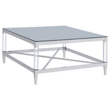 Lindley Square Coffee Table with Acrylic Legs and Tempered Mirror Top Chrome