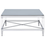 Lindley Square Coffee Table with Acrylic Legs and Tempered Mirror Top Chrome