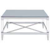 Lindley Square Coffee Table with Acrylic Legs and Tempered Mirror Top Chrome