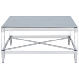 Lindley Square Coffee Table with Acrylic Legs and Tempered Mirror Top Chrome