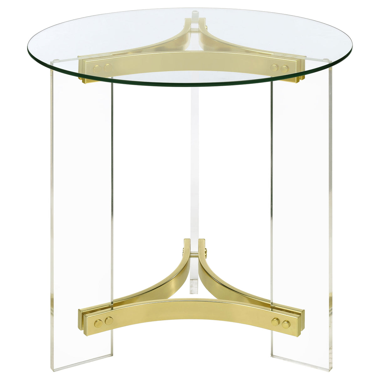 Janessa Round Glass Top End Table With Acrylic Legs Clear and Matte Brass