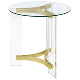 Janessa Round Glass Top End Table With Acrylic Legs Clear and Matte Brass