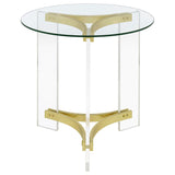 Janessa Round Glass Top End Table With Acrylic Legs Clear and Matte Brass