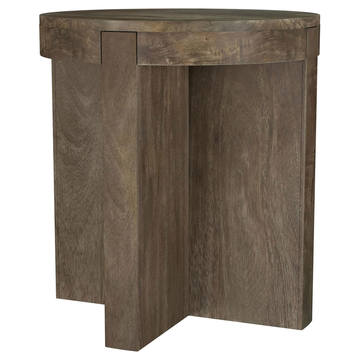 Kinkaid Round Solid Mango Wood End Table Brown