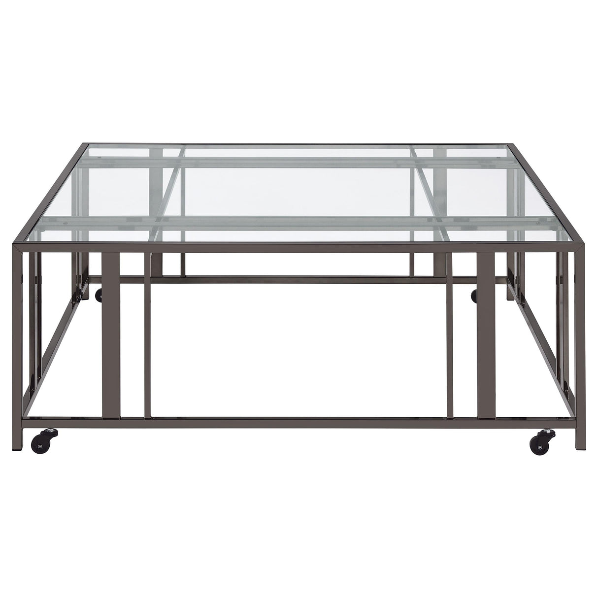 Adri Square Glass Top Coffee Table with Casters Black Nickel