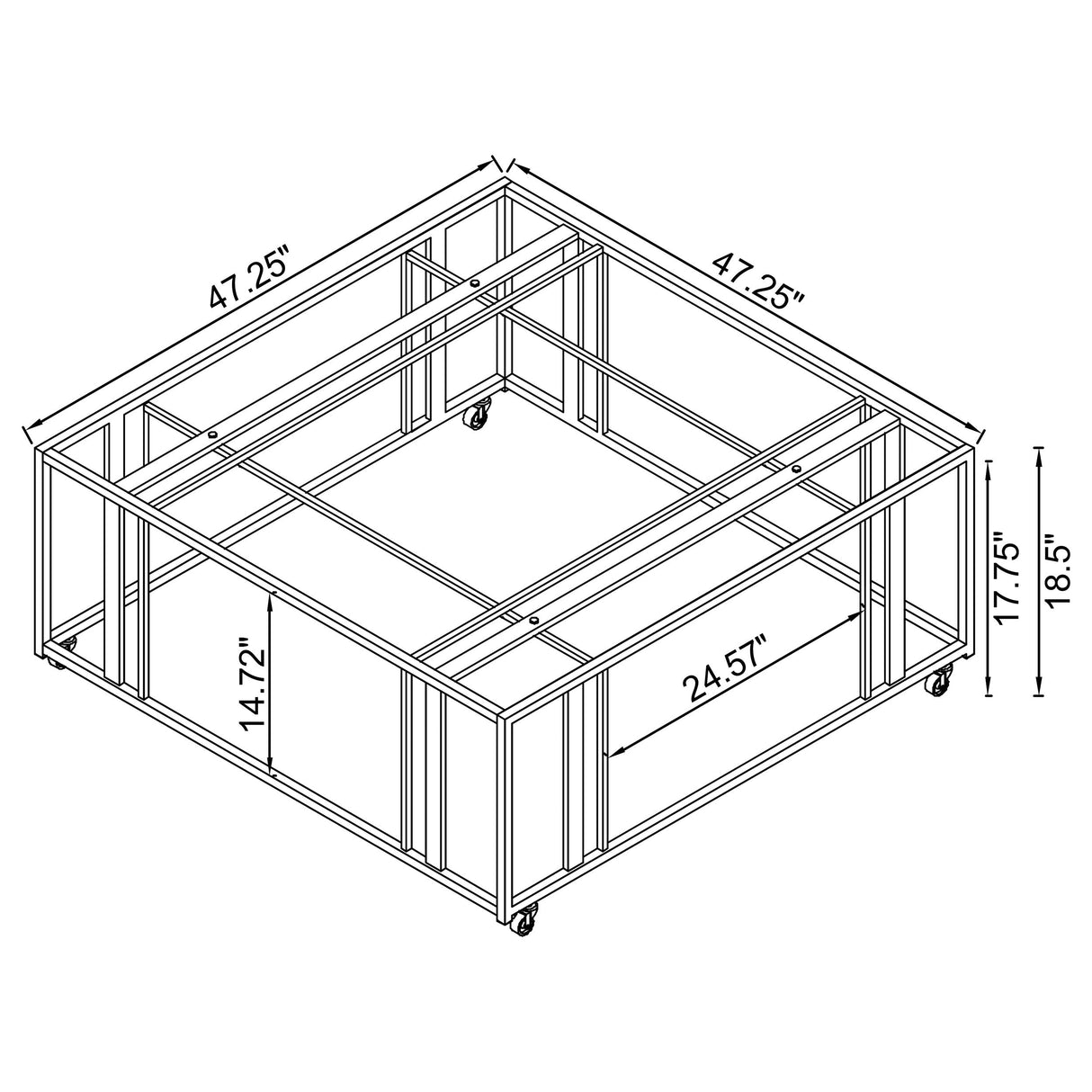 Adri Square Glass Top Coffee Table with Casters Matte Brass