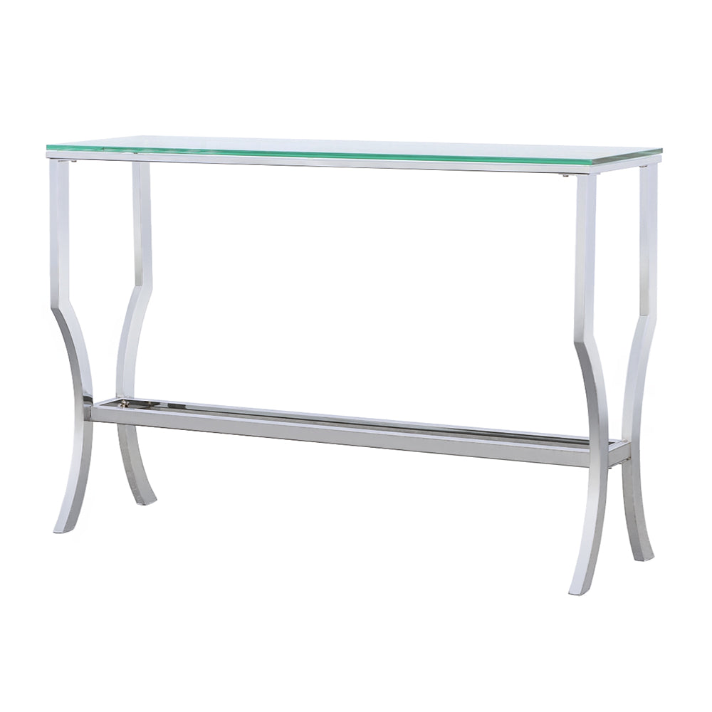 Saide Rectangular Sofa Table with Mirrored Shelf Chrome