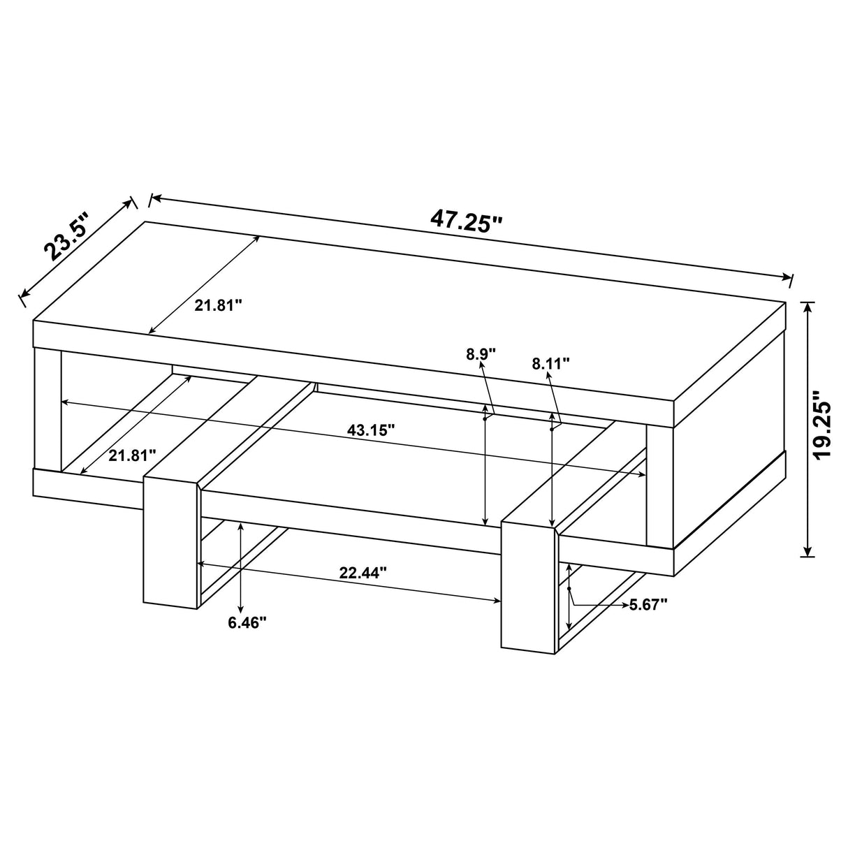 Dinard Coffee Table with Shelf Grey Driftwood