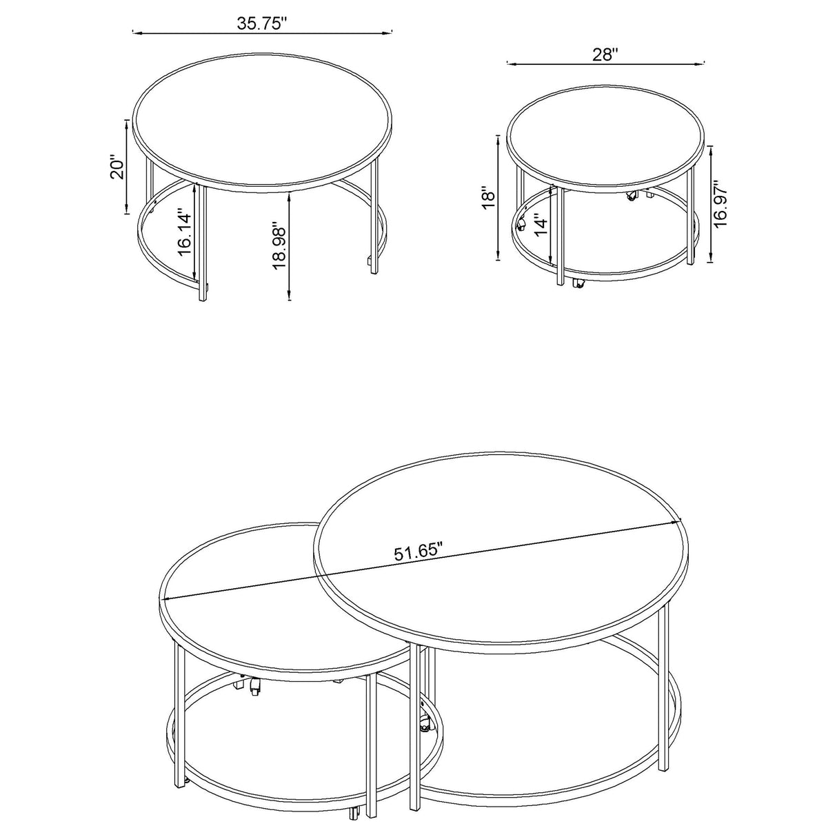 Lynn 2-piece Round Nesting Table White and Chrome