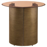 Morena Round End Table with Tawny Tempered Glass Top Brushed Bronze