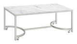 Leona Coffee Table with Casters White and Satin Nickel