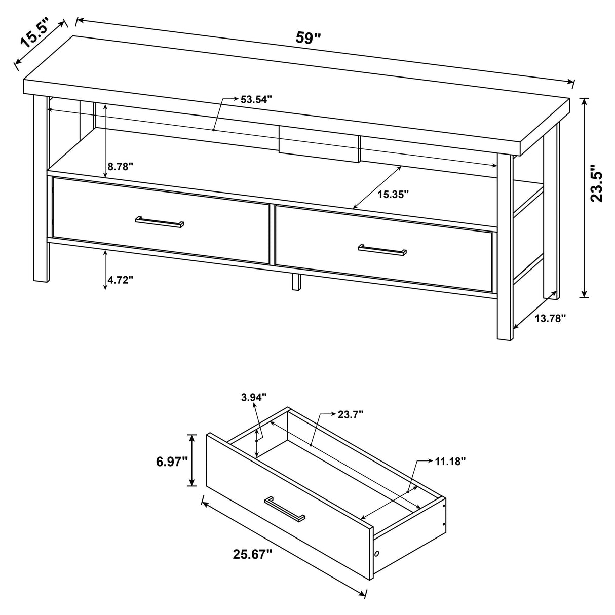 Ruston 59" 2-drawer TV Console Weathered Pine