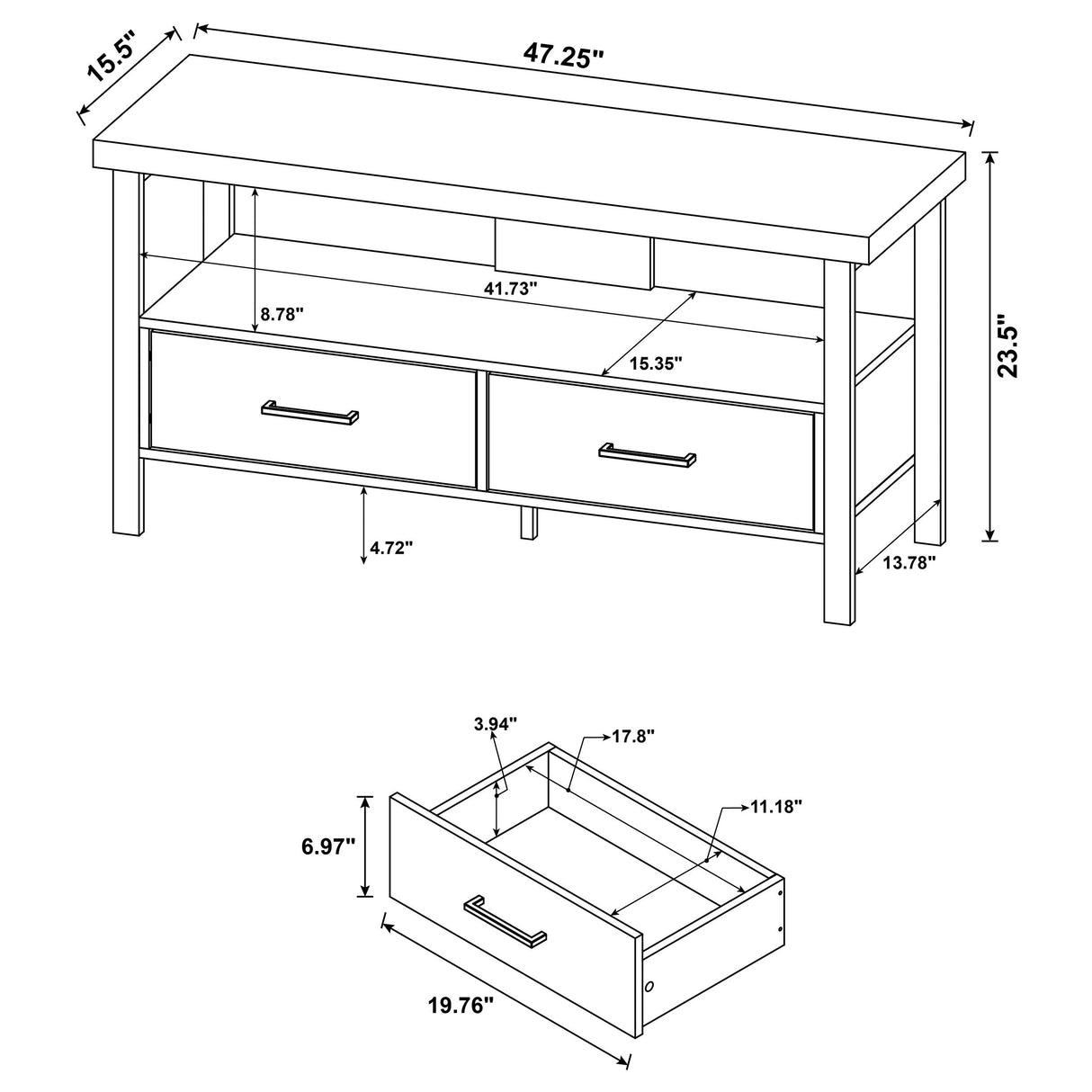 Ruston 48" 2-drawer TV Console Weathered Pine