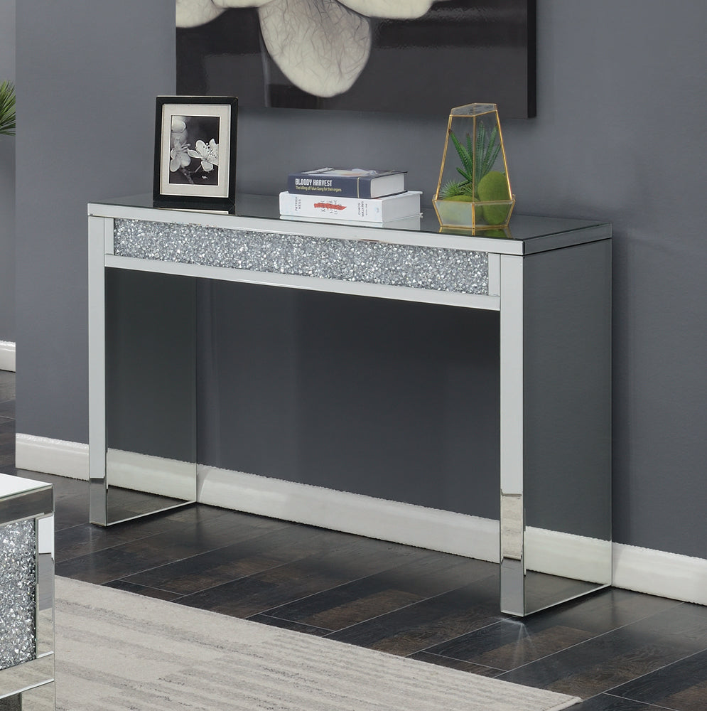 Gillian Rectangular Sofa Table Silver and Clear Mirror