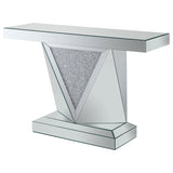 Amore Rectangular Sofa Table with Triangle Detailing Silver and Clear Mirror