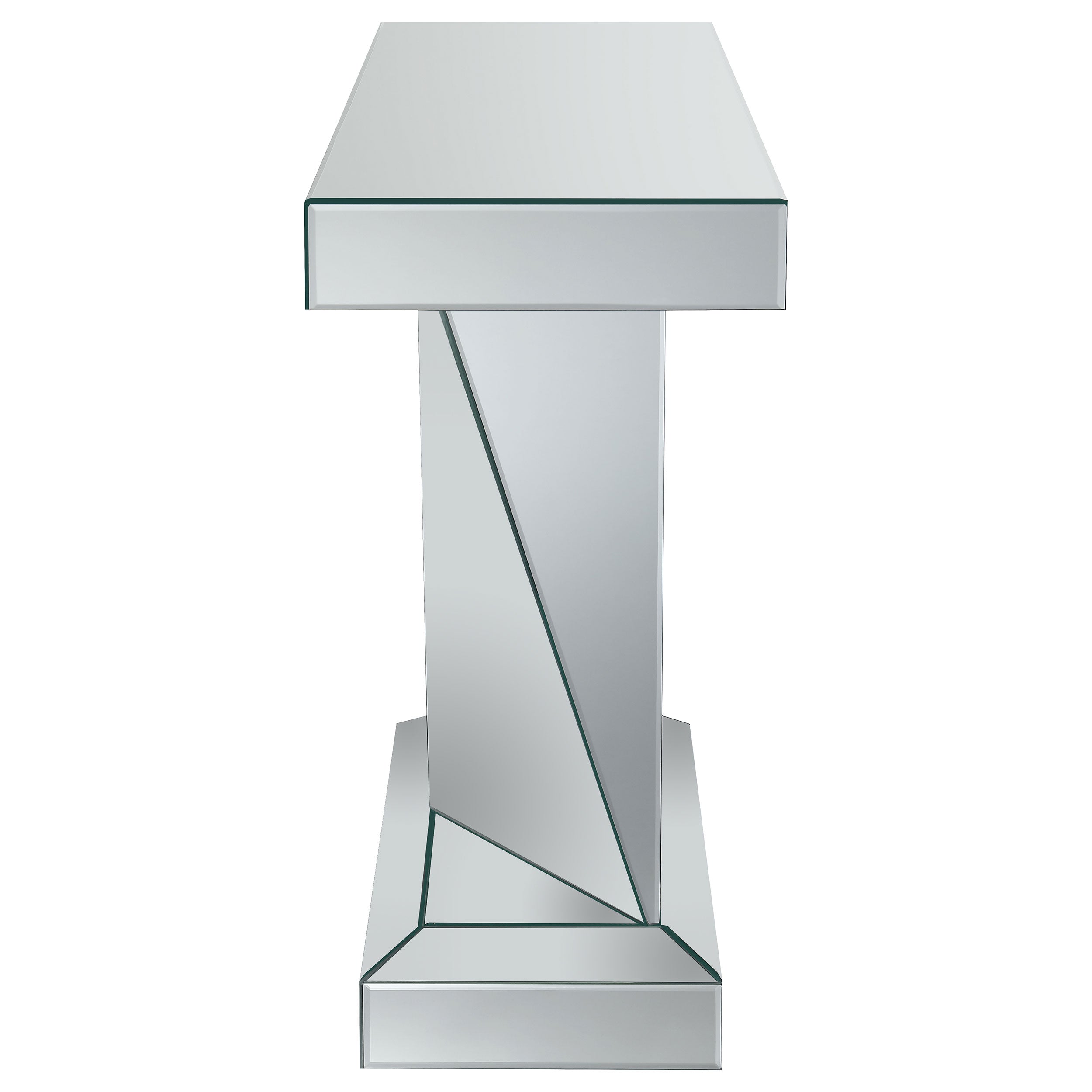 Amore Rectangular Sofa Table with Triangle Detailing Silver and Clear Mirror