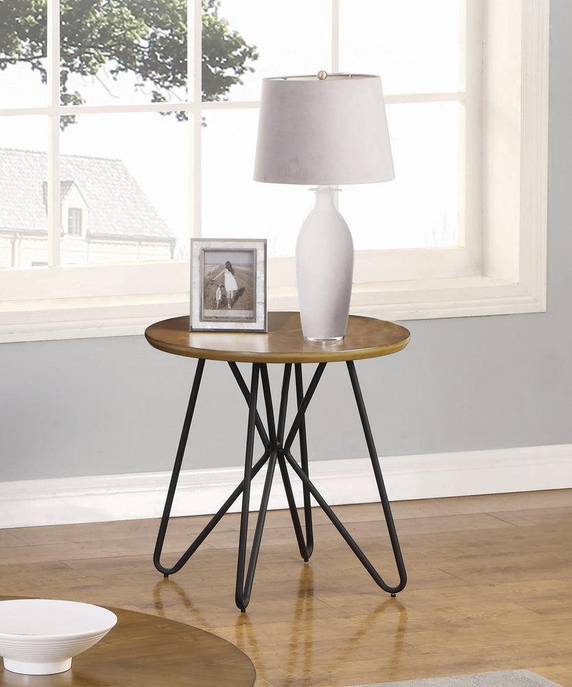 Brinnon Round End Table Dark Brown and Black