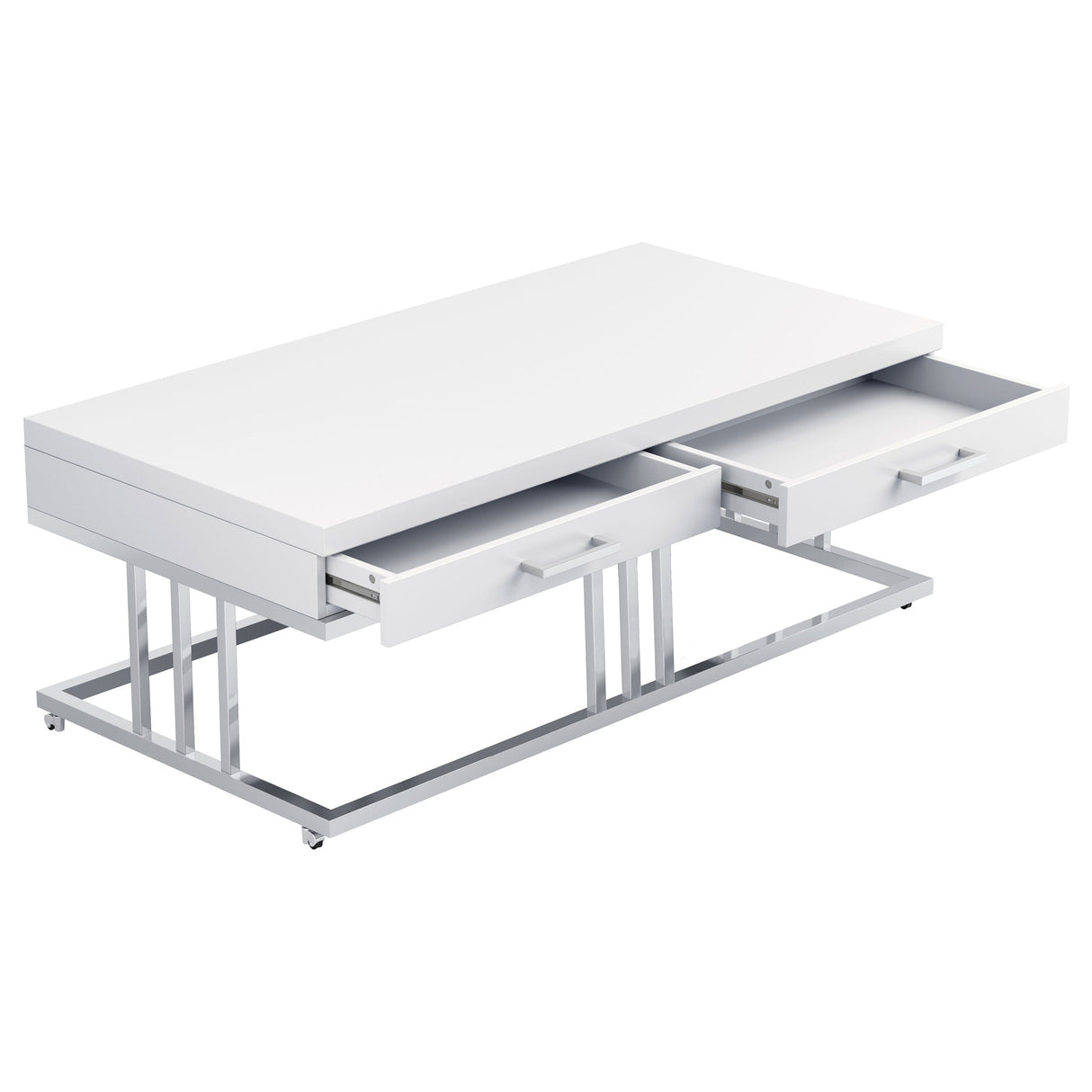 Dalya 2-drawer Rectangular Coffee Table Glossy White and Chrome