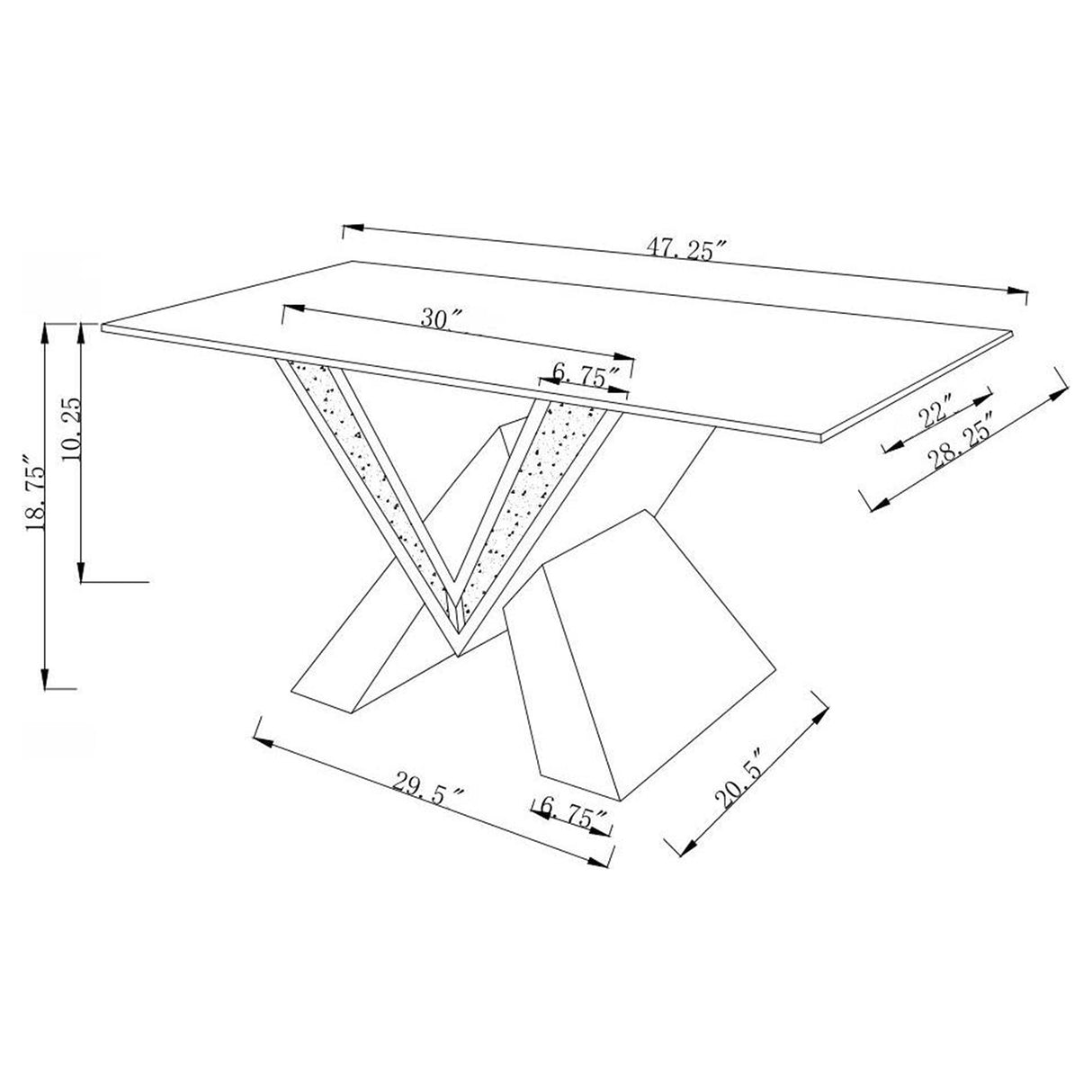 Taffeta V-shaped Coffee Table with Glass Top Silver