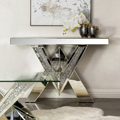 Taffeta V-shaped Sofa Table with Glass Top Silver