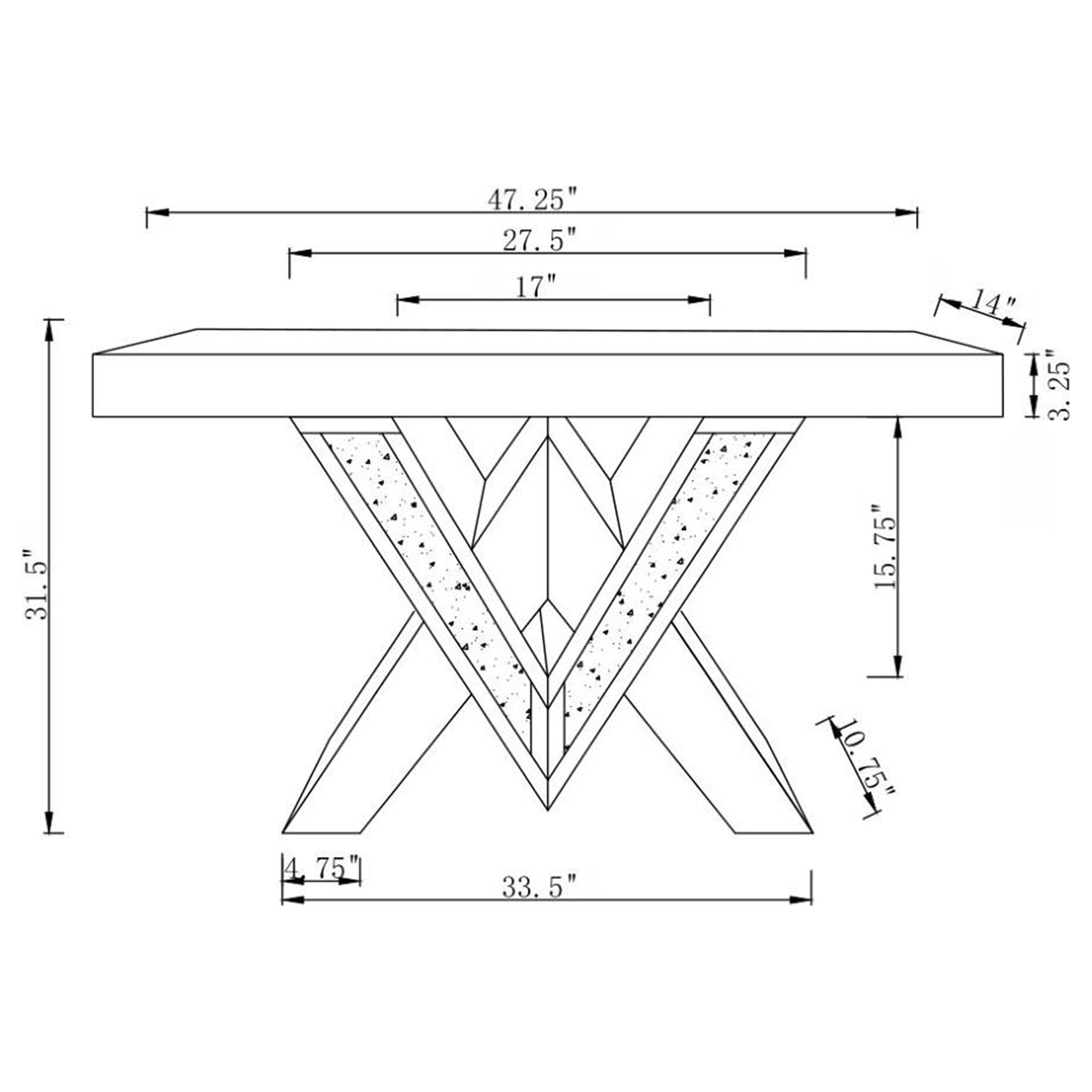 Taffeta V-shaped Sofa Table with Glass Top Silver