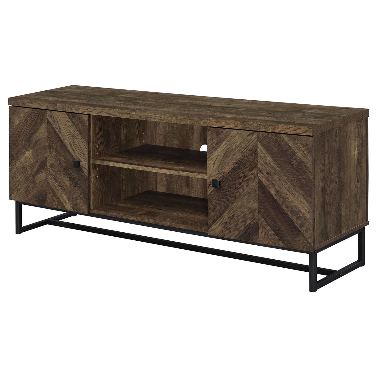 Myles 2-door TV Console with Adjustable Shelves Rustic Oak Herringbone