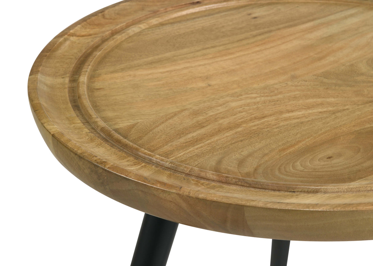 Zoe Round End Table with Trio Legs Natural and Black