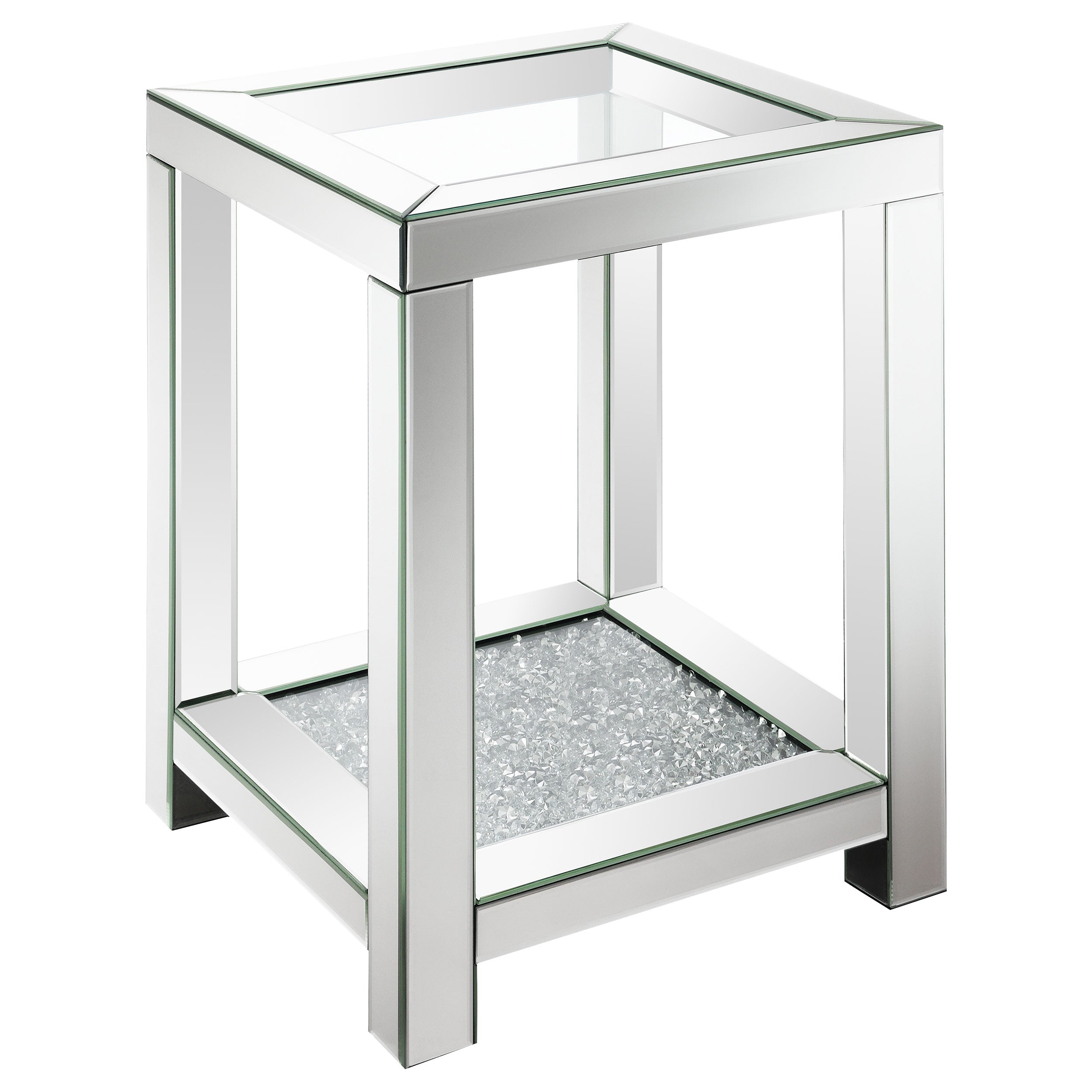 Valentina Square End Table with Glass Top Mirror