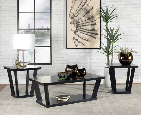 Aminta 3-piece Occasional Set with Open Shelves Black