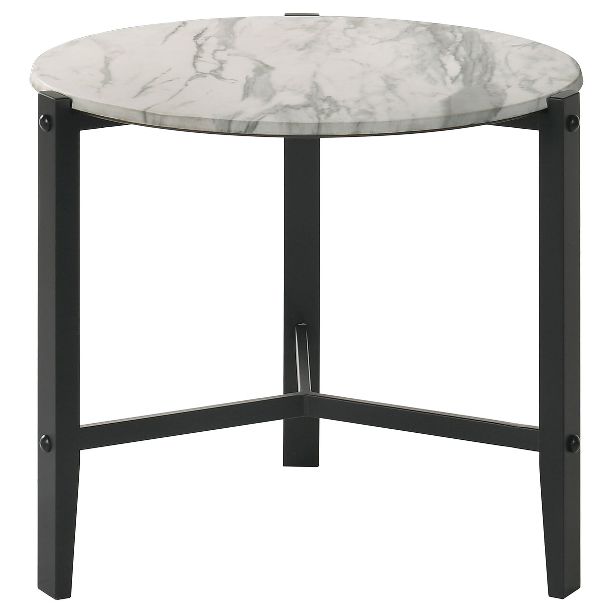 Tandi Round End Table Faux White Marble and Black