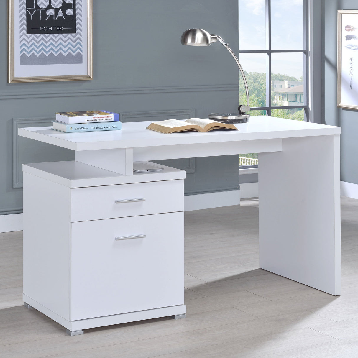 Irving 2-drawer Office Desk with Cabinet White