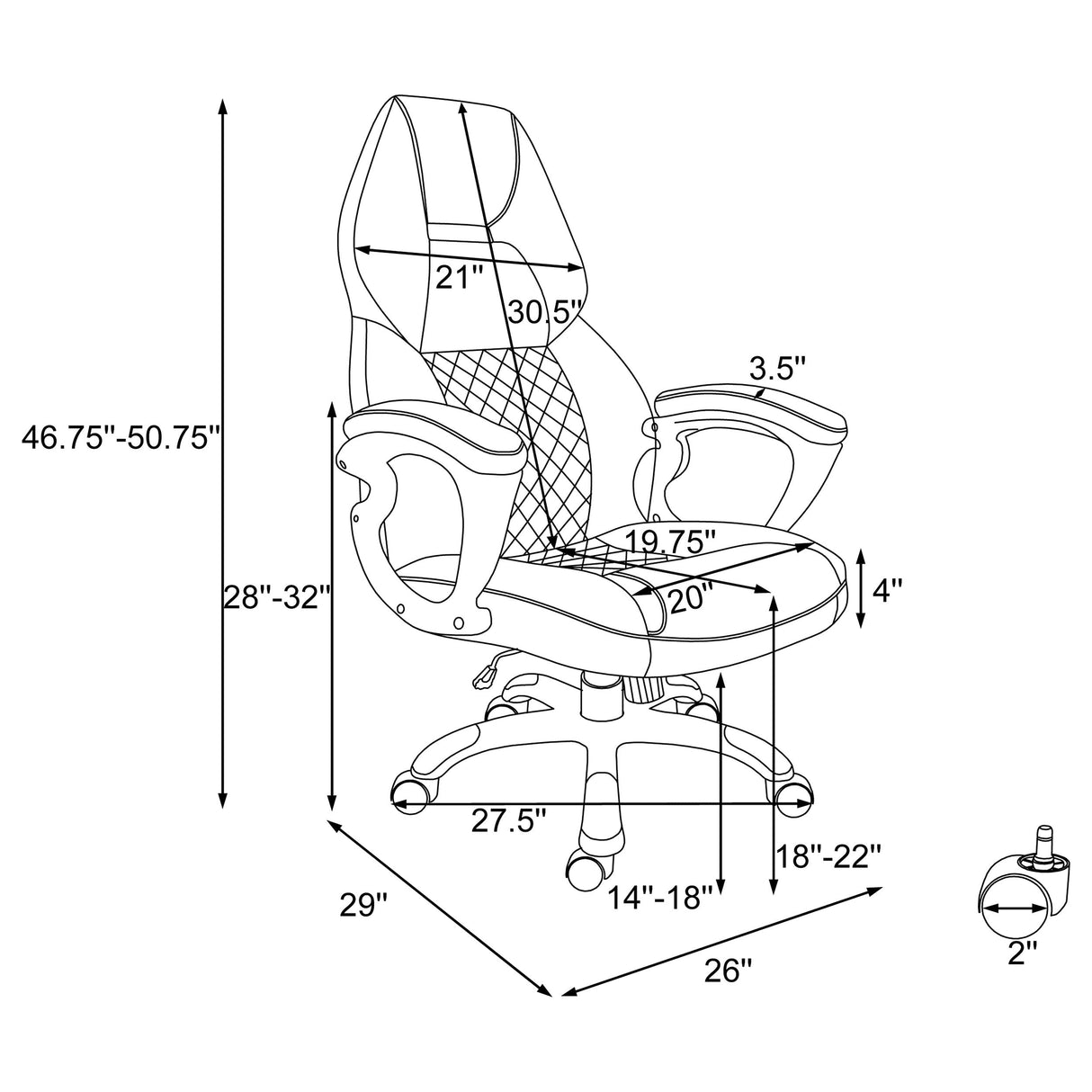 Bruce Adjustable Height Office Chair White and Silver