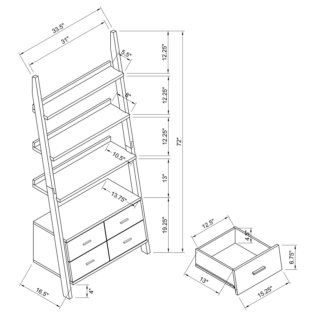 Colella 3-piece Storage Ladder Bookcase Set Cappuccino