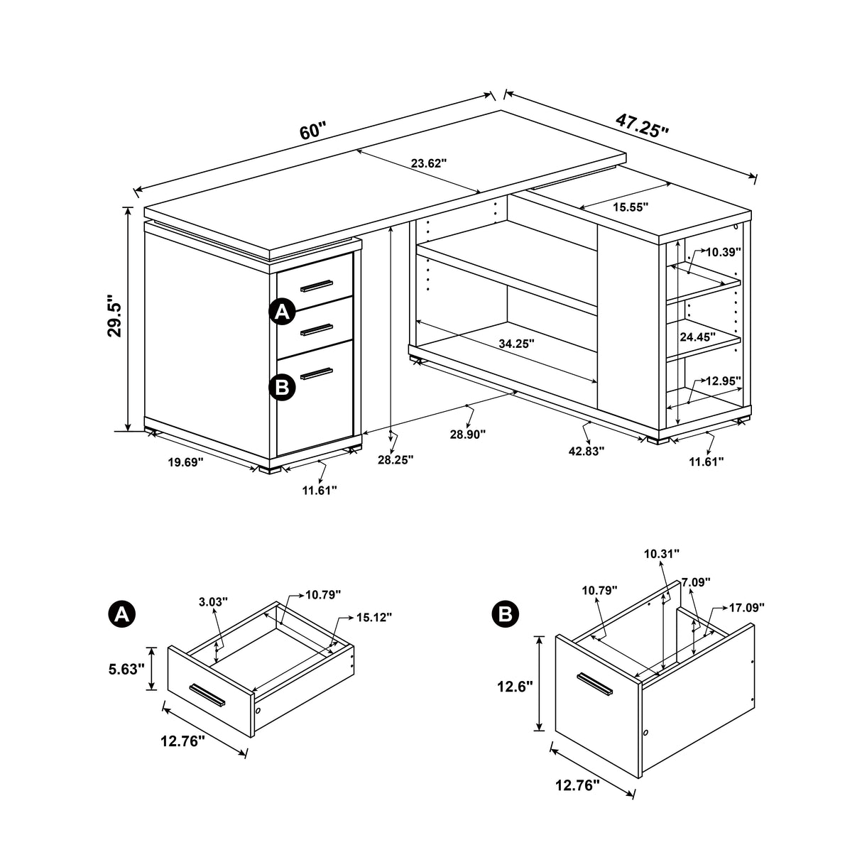 Yvette L-shape Office Desk Cappuccino