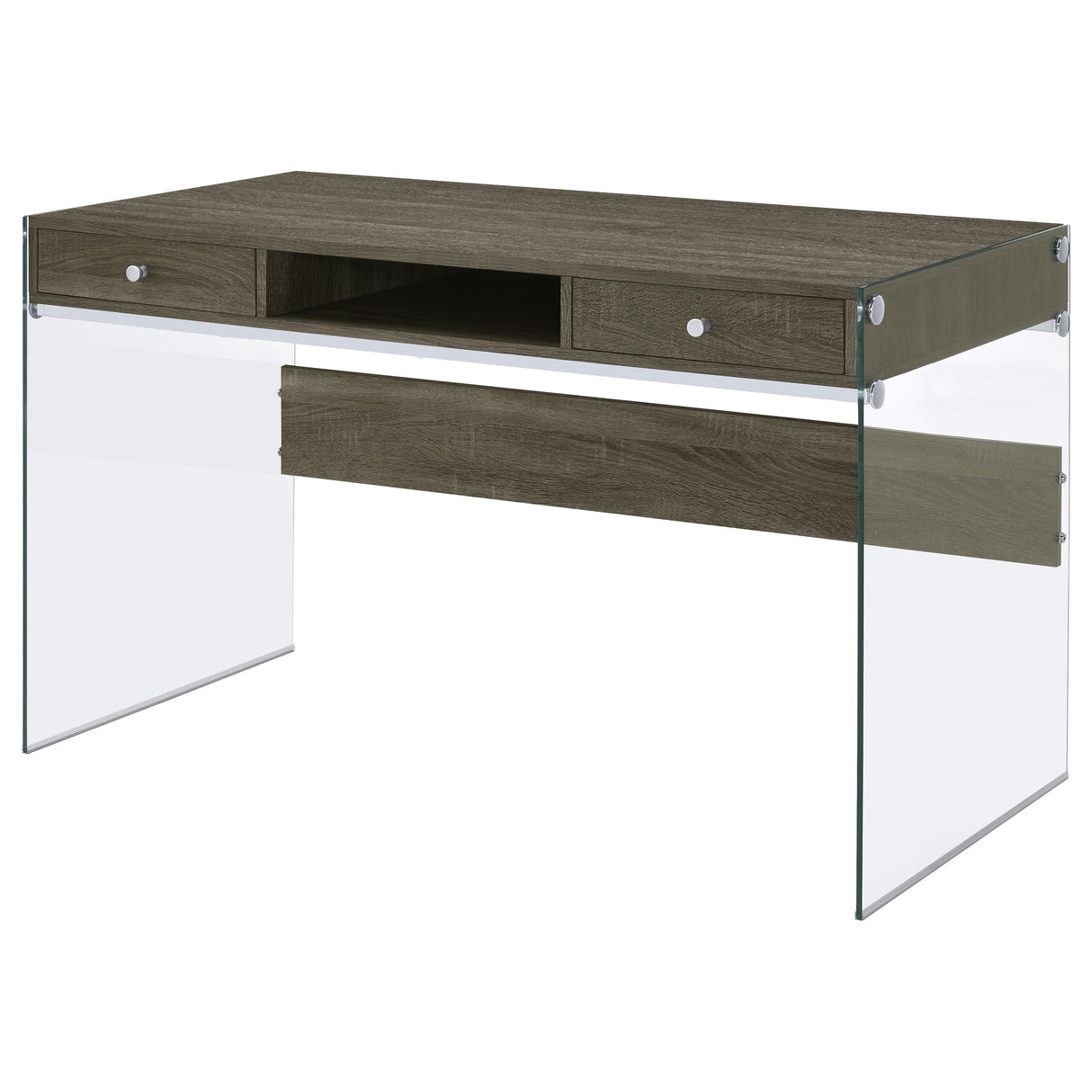 Dobrev 2-drawer Writing Desk Weathered Grey and Clear