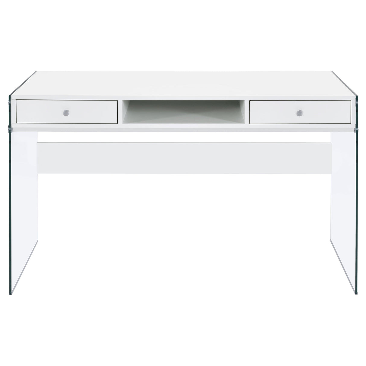 Dobrev 2-drawer Writing Desk Glossy White and Clear