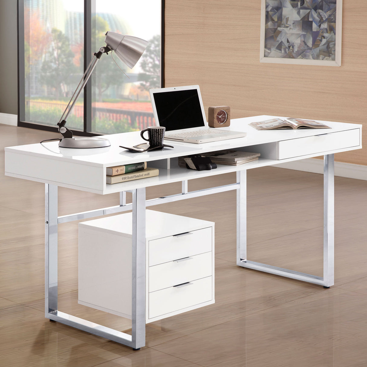 Whitman 4-drawer Writing Desk Glossy White