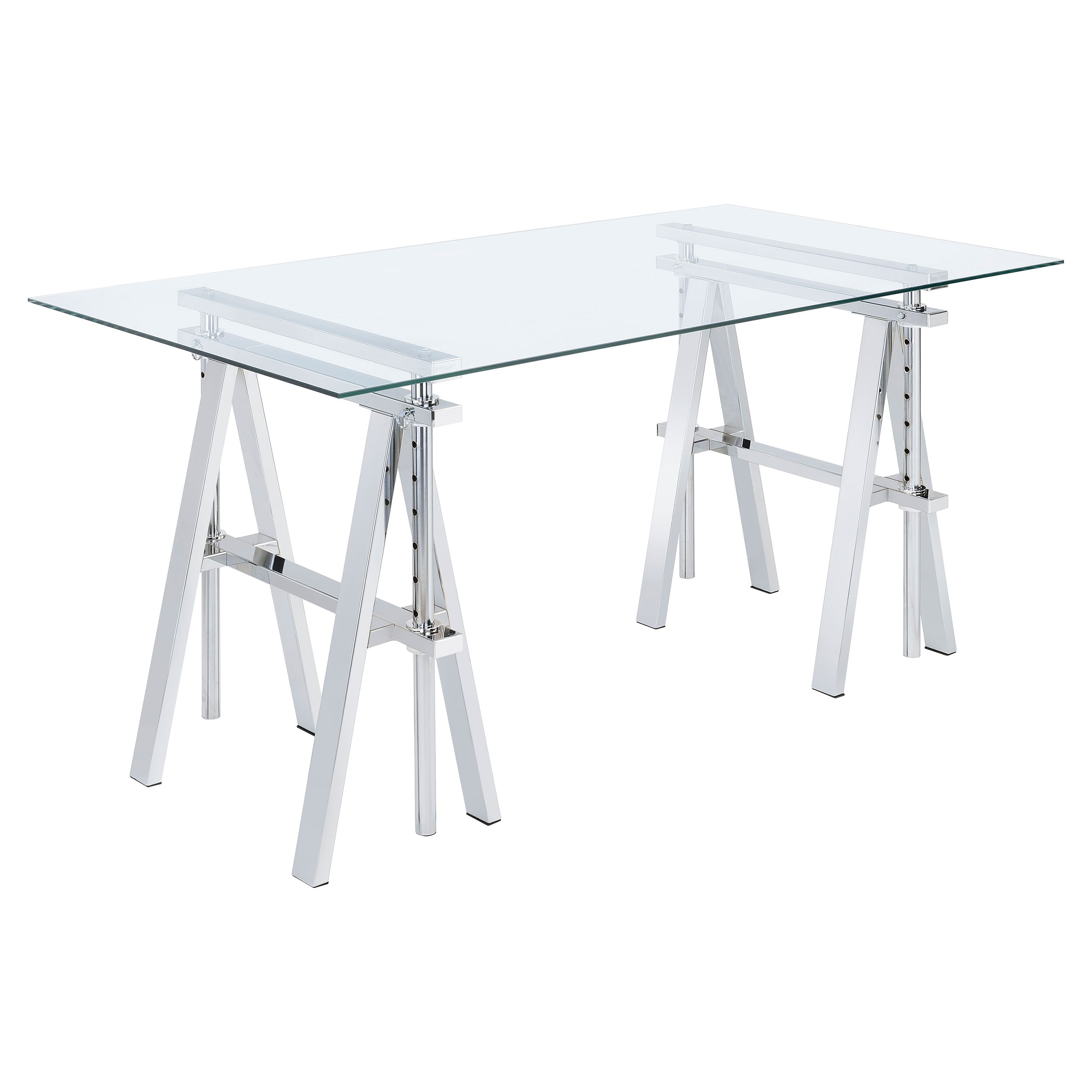 Statham Glass Top Adjustable Writing Desk Clear and Chrome