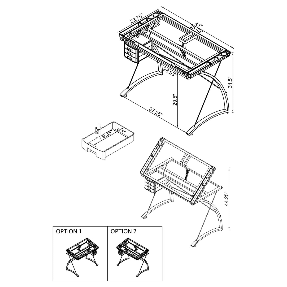 Melo 3-Drawer Drafting Desk Champagne