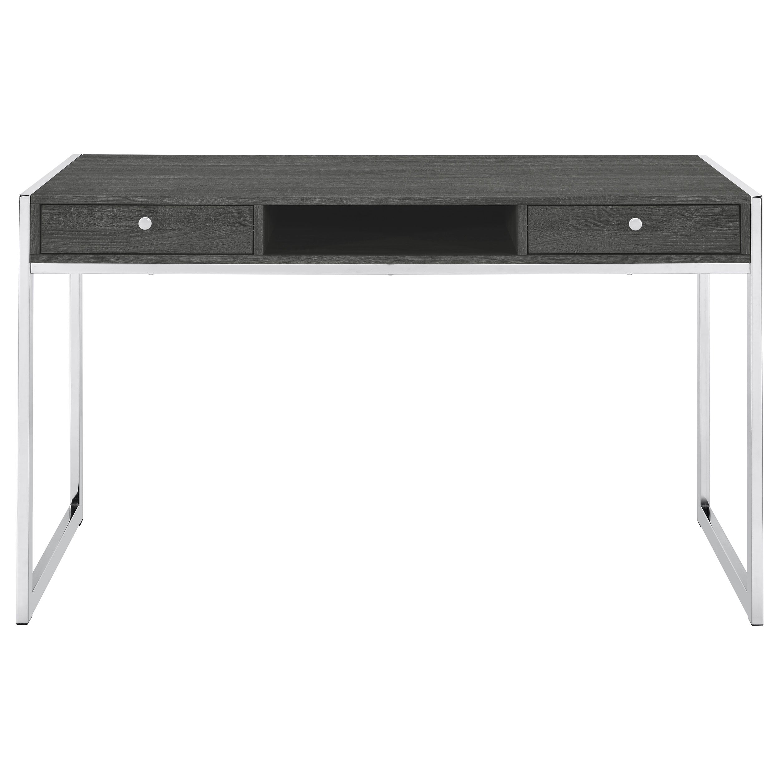 Wallice 2-drawer Writing Desk Weathered Grey and Chrome