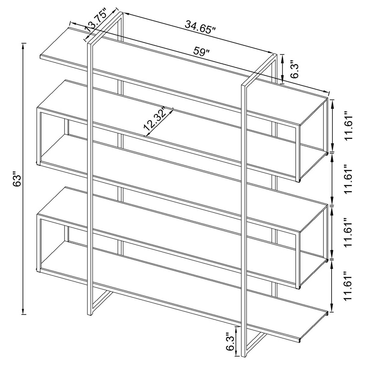 Elmer 5-shelf Bookcase Chrome and Clear