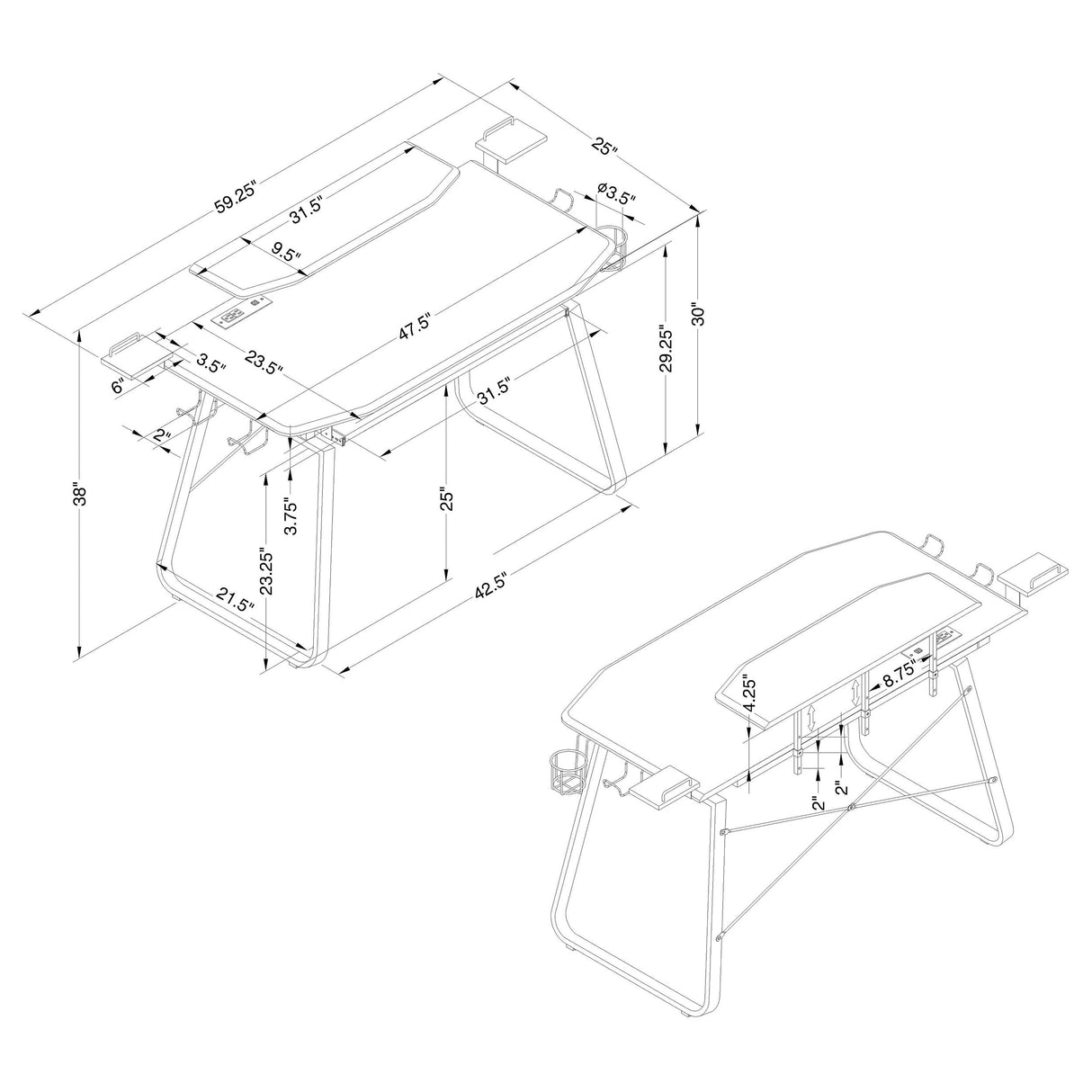 Alfie Gaming Desk with USB Ports Gunmetal