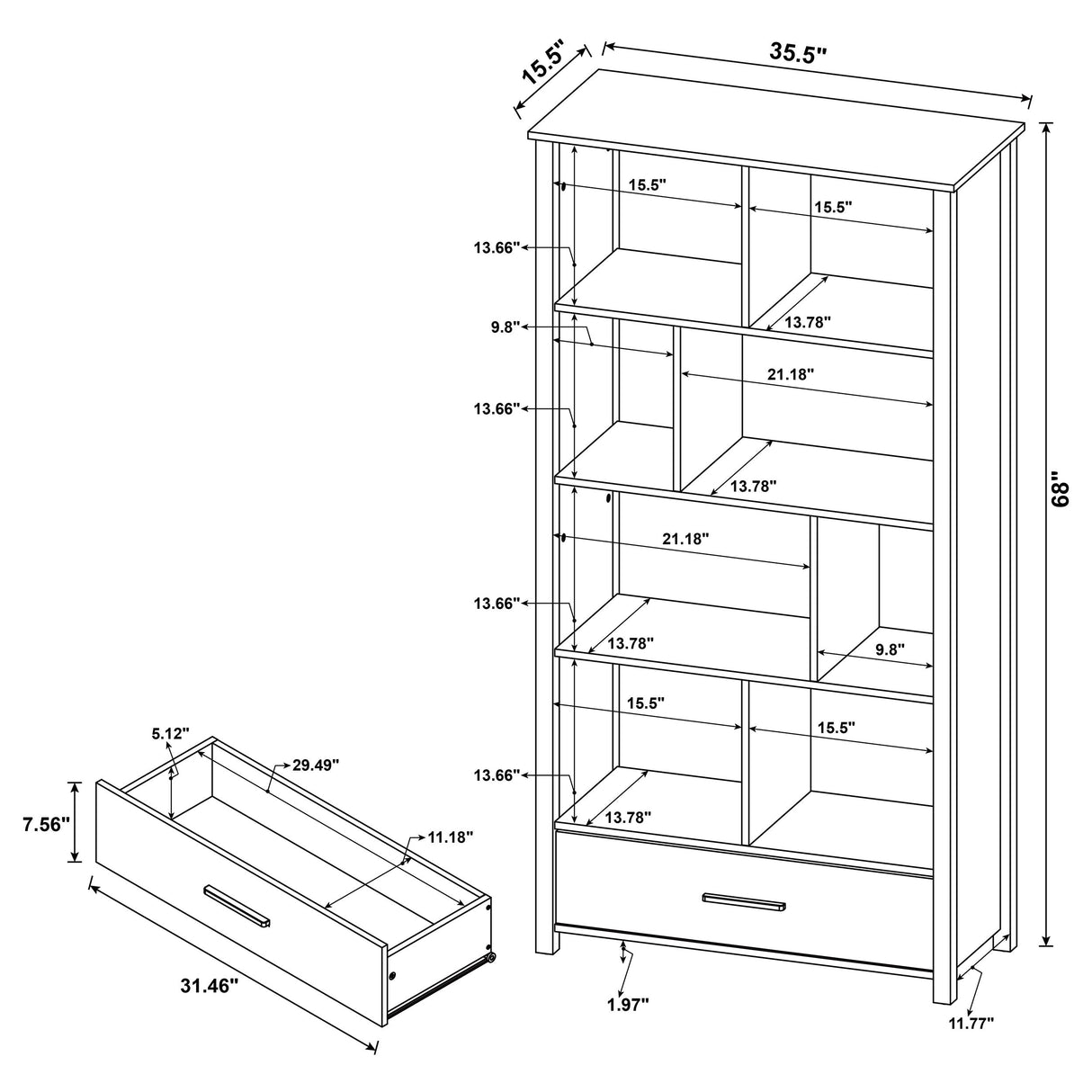 Dylan Rectangular 8-shelf Bookcase